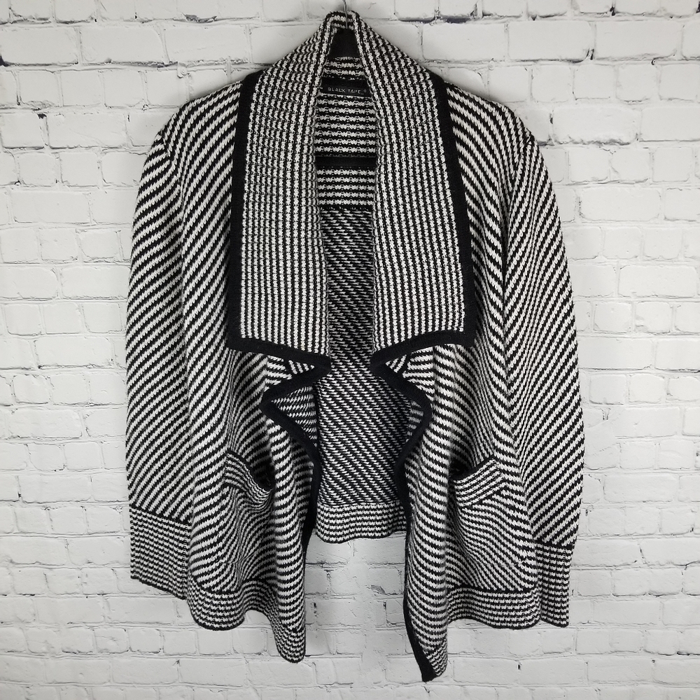 BLACK TAPE | striped knit waterfall pocket open front cardigan